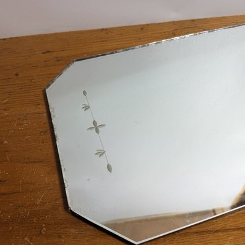 Vintage Mirror Vanity Dresser Tray Silver Display Etched Floral 10x18" Regency